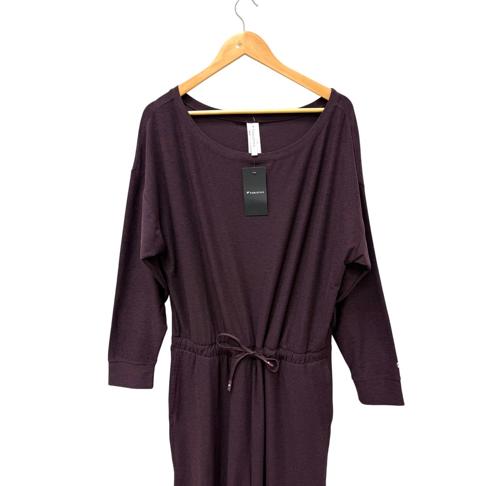 Fabletics Go-To One-Piece Jumpsuit Plum Purple Wide Leg Drawstring Size L NWT - Picture 3 of 7